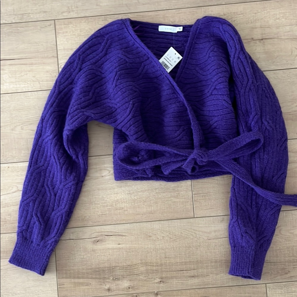 Purple V-Neck Wrap Sweater